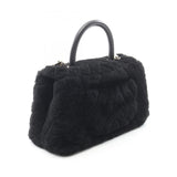 Chanel Coco Handle Flap Shevron V Stitch Fur Handbag