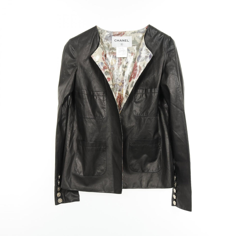 Chanel No Collar Jacket Leather Jacket