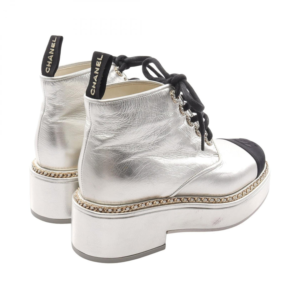 Chanel Coco Mark Leather Fabric Boots