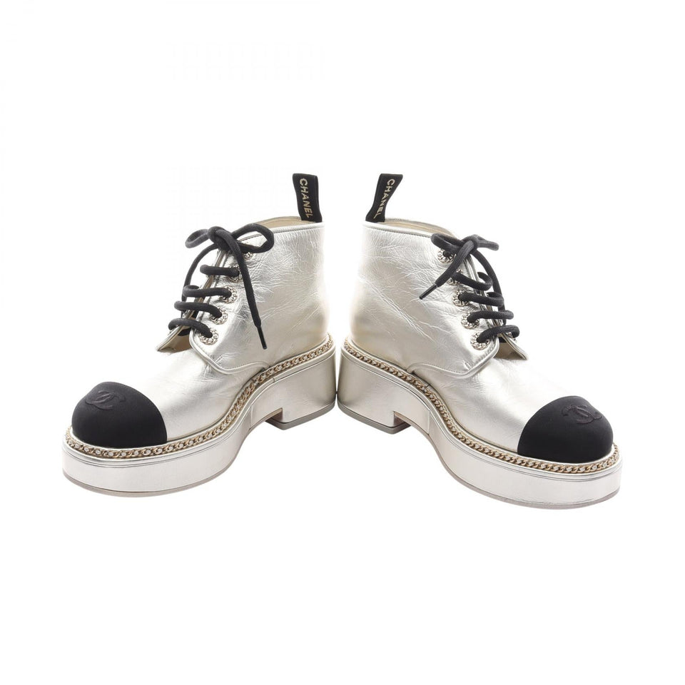Chanel Coco Mark Leather Fabric Boots