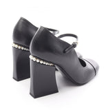 Chanel Coco Mark Leather Pearl Pumps