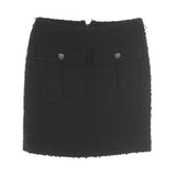 Chanel Coco Mark Button Tweed Wool Skirt