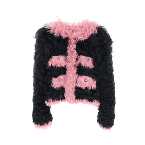 Chanel Coco Mark Button Shearling Collarless Jacket