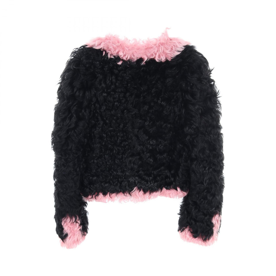 Chanel Coco Mark Button Shearling Collarless Jacket