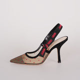 Christian Dior Mesh Plumetis Suede J'ADior Slingback 8cm Pumps 37.5 Beige/Black