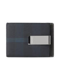 Luxury Burberry Check Print Money Clip Card Wallet Navy