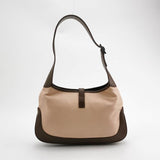 Gucci Jackie Vintage Small Brown Leather and Fabric Silver Hardware