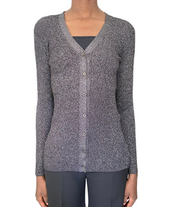 Prada Silver Metallic Ribbed Knit igan - S / M