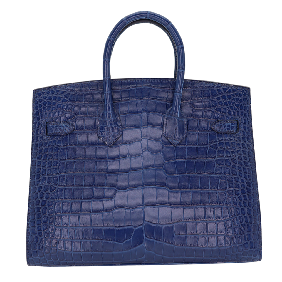 Hermes25cm Birkin Sellier Indigo Aizome Matte Porosus Crocodile Palladium Hardware