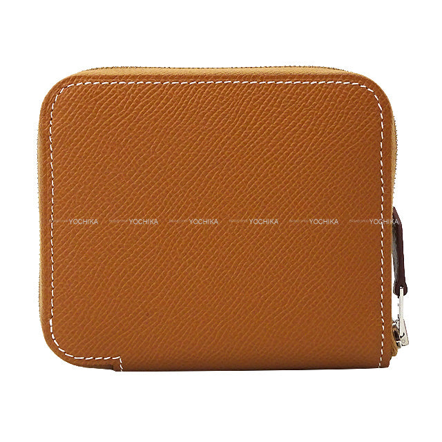 Hermes Bi-fold wallet Azap Silk in Compact Fantaisie Botanique Gold/Celeste/Chai Veau Epsom/Veau Barenia/Silk100% Silver HW Stamp