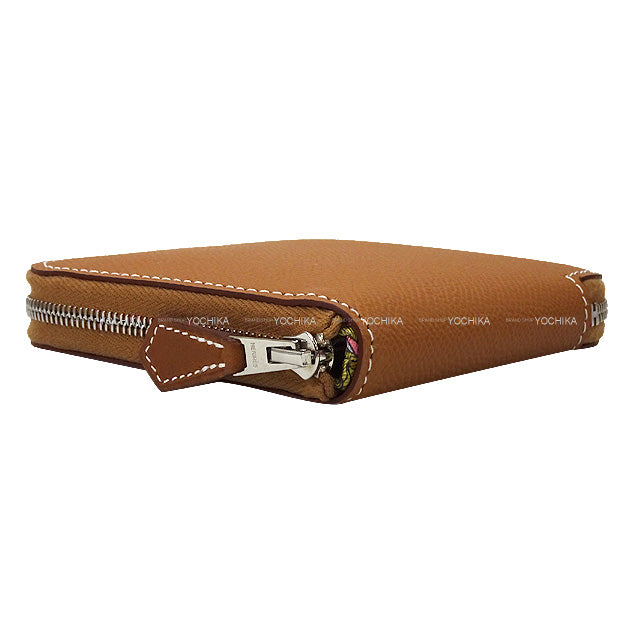 Hermes Bi-fold wallet Azap Silk in Compact Fantaisie Botanique Gold/Celeste/Chai Veau Epsom/Veau Barenia/Silk100% Silver HW Stamp