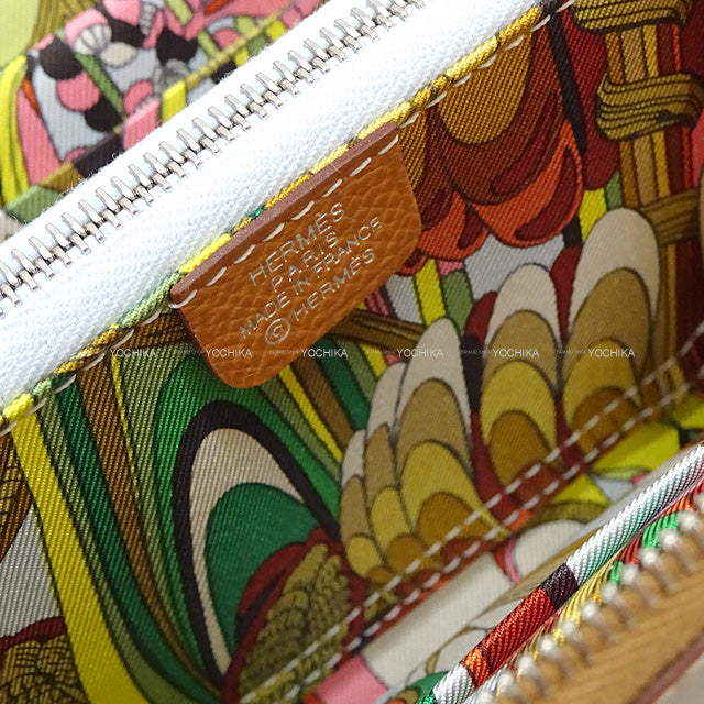 Hermes Bi-fold wallet Azap Silk in Compact Fantaisie Botanique Gold/Celeste/Chai Veau Epsom/Veau Barenia/Silk100% Silver HW Stamp