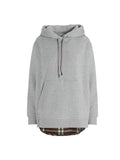 Luxury Burberry Check Panel Cotton Oversized Hoodie Melange Grey