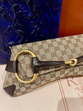 Gucci Horsebit 1955 Large Cloth Beige Monogram Brown Leather Shoulder bag