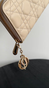 Christian Dior Lady Dior Light Beige Cannage Lambskin Voyageur Wallet