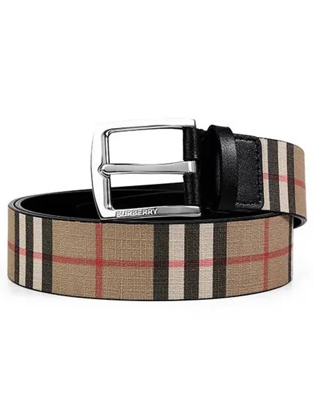 Luxury Burberry Men's Vintage Check Leather Belt Beige