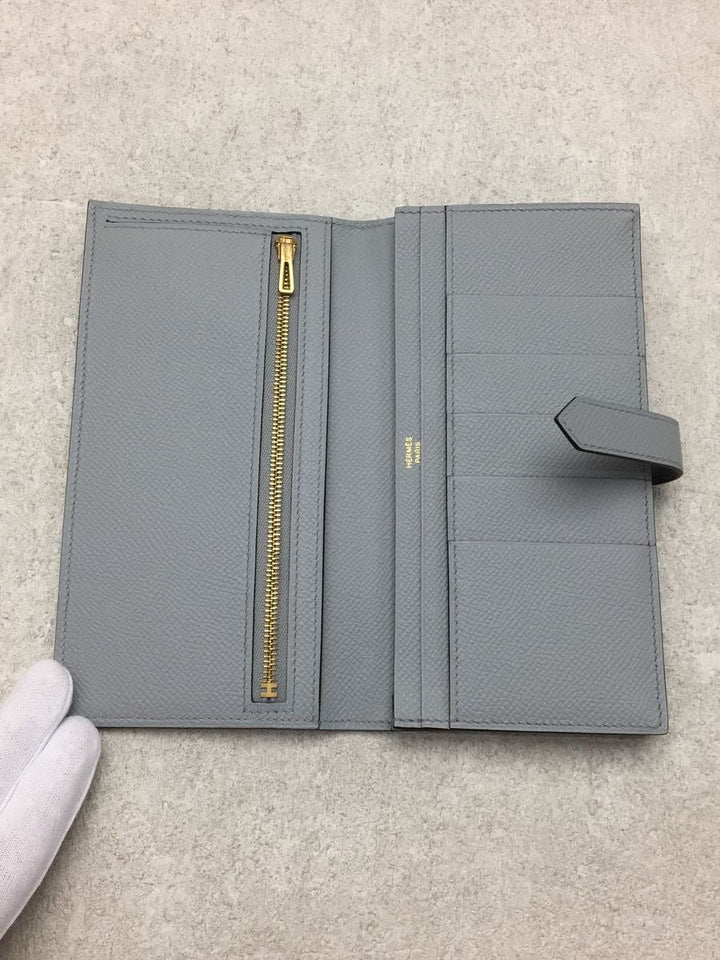 Hermes Leather Plain Bear Souffle Long Wallet