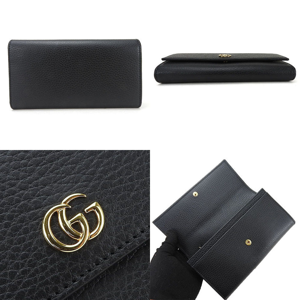 Gucci Long Wallet Purse 456116 leather black GG Marmont