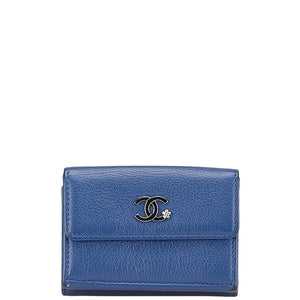 Chanel Coco Mark Lucky Flower Leather Tri-fold Wallet