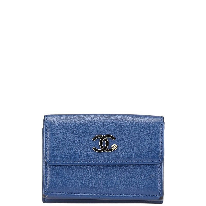 Chanel Coco Mark Lucky Flower Leather Tri-fold Wallet