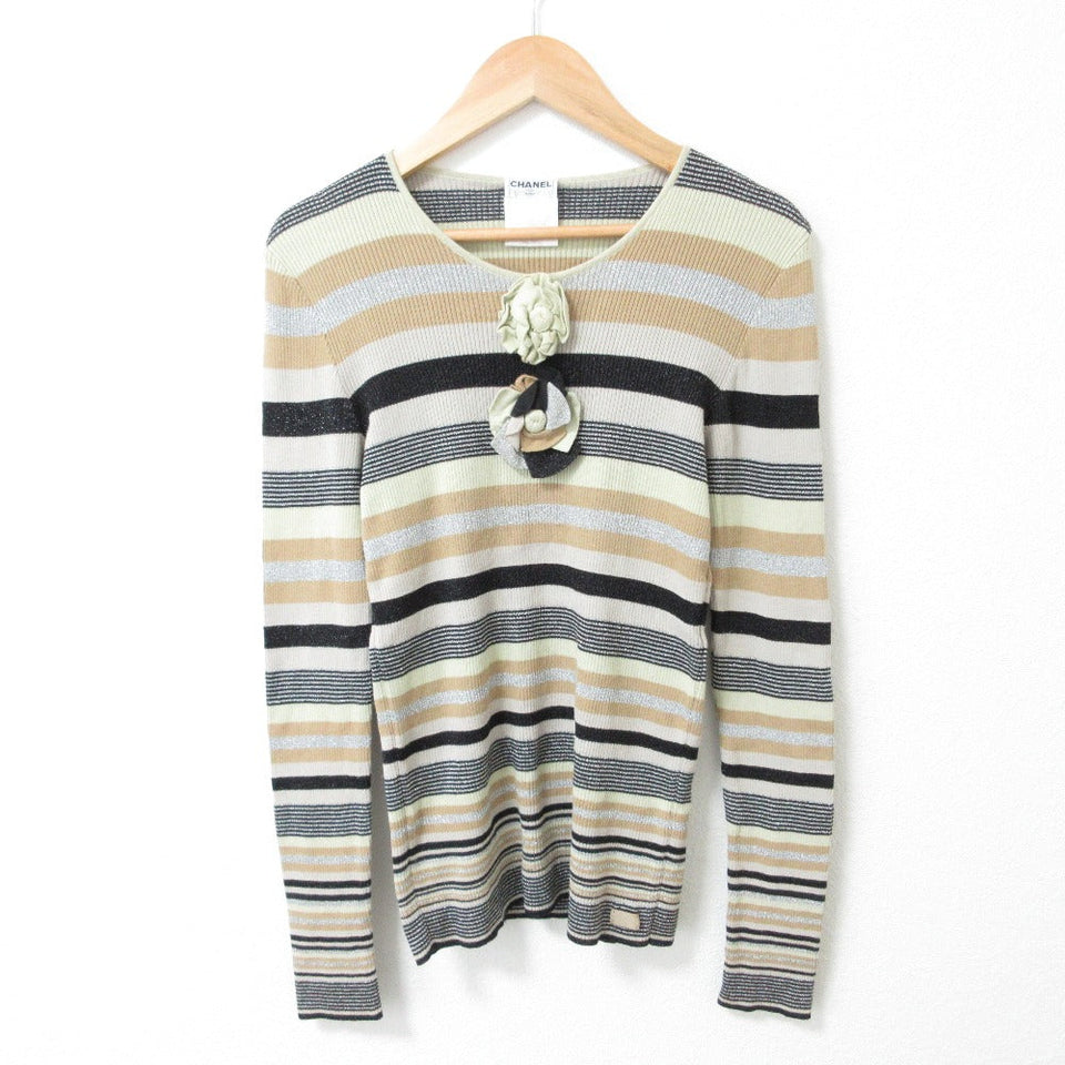 Chanel 01P Flowe Corsage Border Knit Sweater