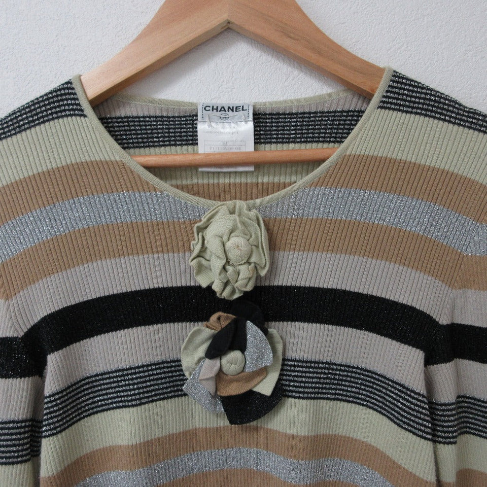 Chanel 01P Flowe Corsage Border Knit Sweater