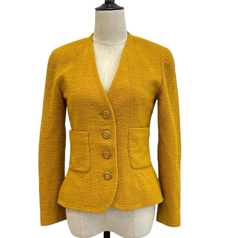 Chanel Coco Mark Button Tweed Wool Jacket