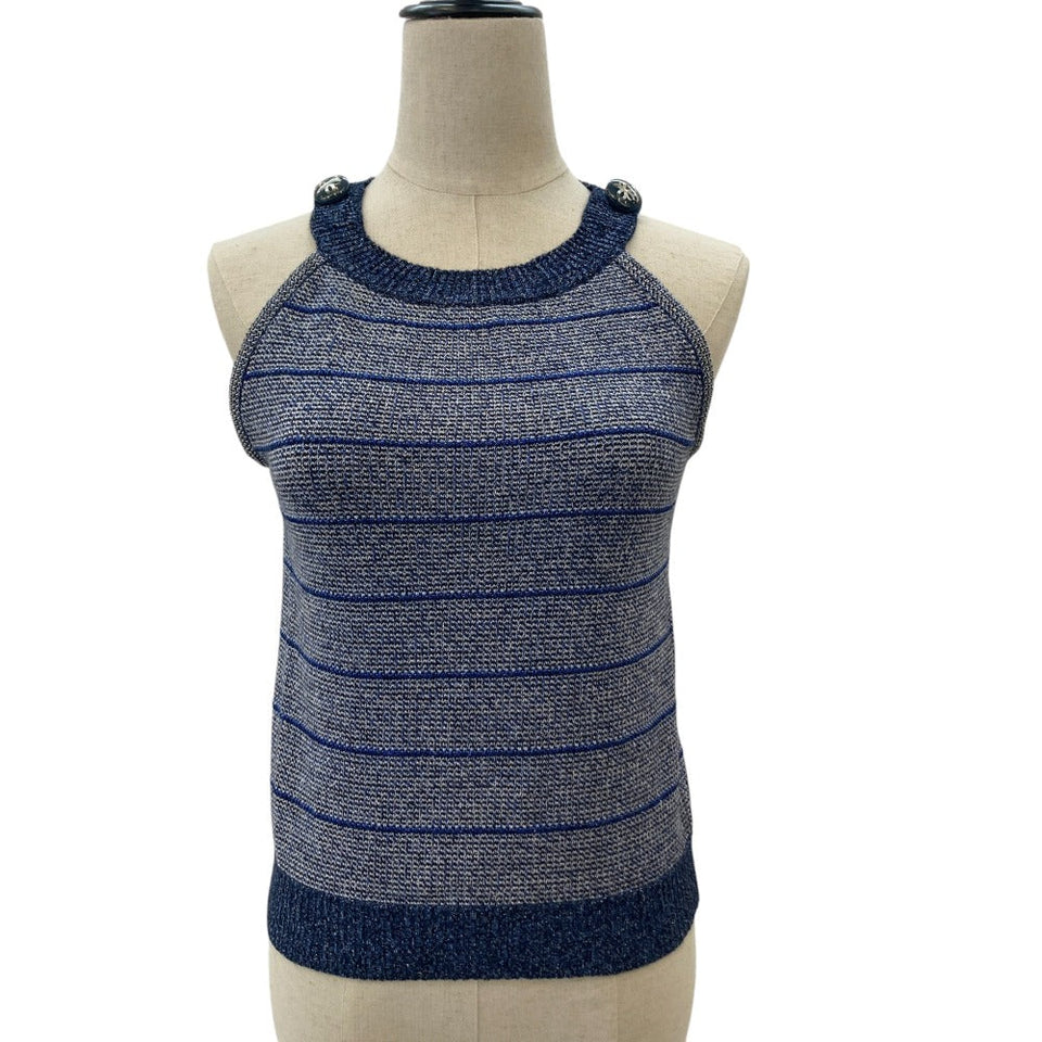 Chanel Coco Mark Lame Cashmere Silk Blend Sleeveless Knit