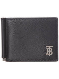 Luxury Burberry Men's TB Money Clip Grainy Leather Half Wallet Black