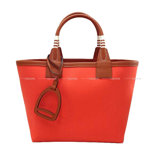 Hermes Handbag Steeple 25 Rose Texese/Cuivre Toile Militaire/Veau Swift Silver HW Stamp
