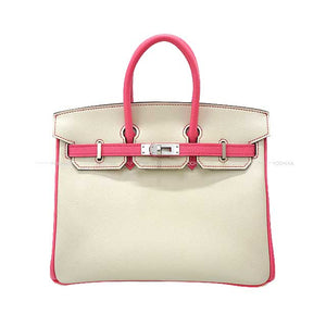 Hermes Handbag Birkin25 Personal order with initials engraved Craie/Rose Azalee Veau Epsom Mat Silver HW Stamp