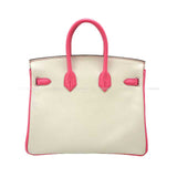 Hermes Handbag Birkin25 Personal order with initials engraved Craie/ Rose Azalee Veau Epsom Mat Silver HW Stamp