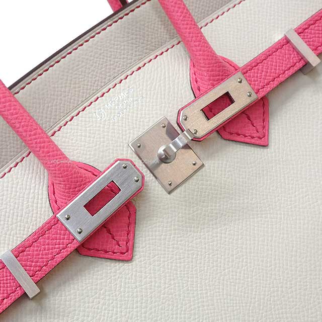 Hermes Handbag Birkin25 Personal order with initials engraved Craie/Rose Azalee Veau Epsom Mat Silver HW Stamp
