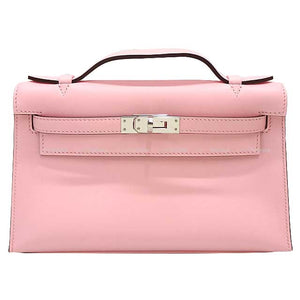 Hermes Handbag Pochette Kelly Rose Sakura Veau Swift Silver HW Stamp