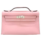 Hermes Handbag Pochette Kelly Rose Sakura Veau Swift Silver HW Stamp