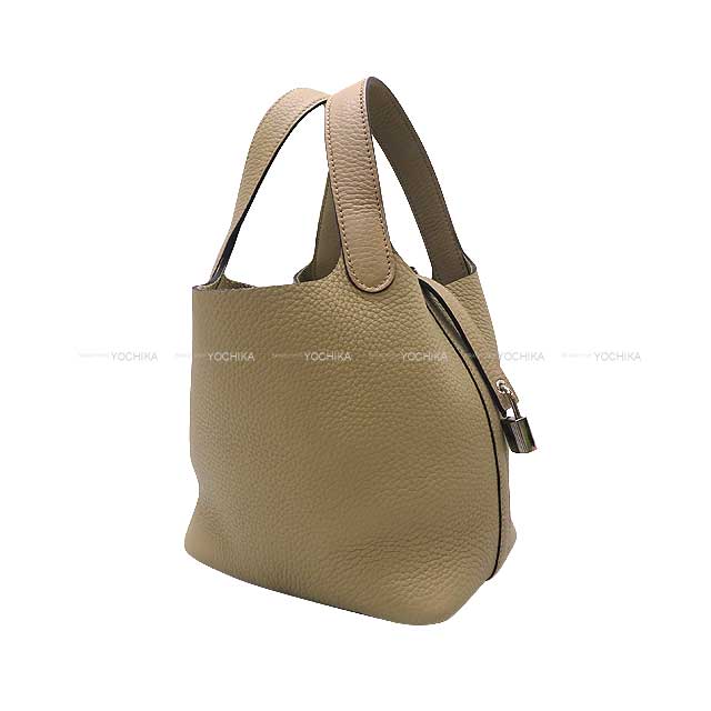 Hermes Handbag Picotin Lock 18 PM Beige Marfa Taurillon Clemence Silver HW StamP
