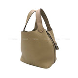 Hermes Handbag Picotin Lock 18 PM Beige Marfa Taurillon Clemence Silver HW StamP