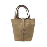 Hermes Handbag Picotin Lock 18 PM Beige Marfa Taurillon Clemence Silver HW StamP