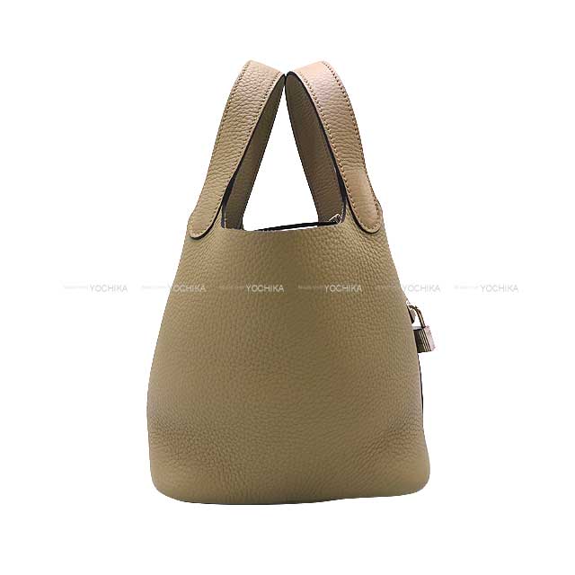 Hermes Handbag Picotin Lock 18 PM Beige Marfa Taurillon Clemence Silver HW StamP