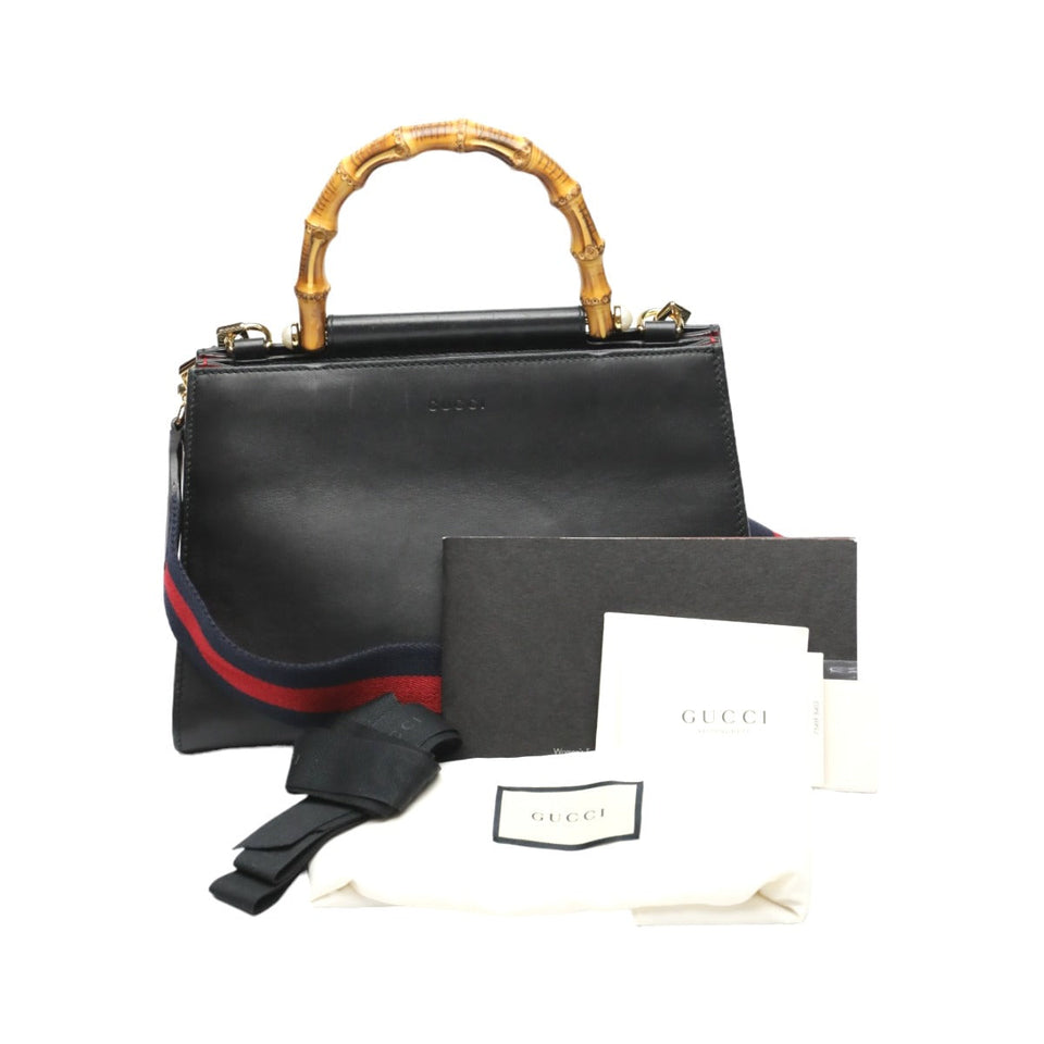 Gucci Handbag 459076 leather black Bamboo leather 2 way bag Women