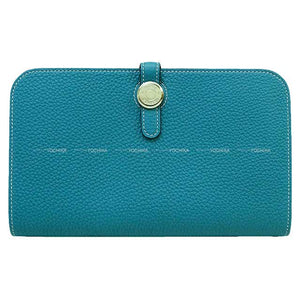 Hermes long wallet Dogon GM Bleu Jean Veau Togo Silver HW Stamp ?O
