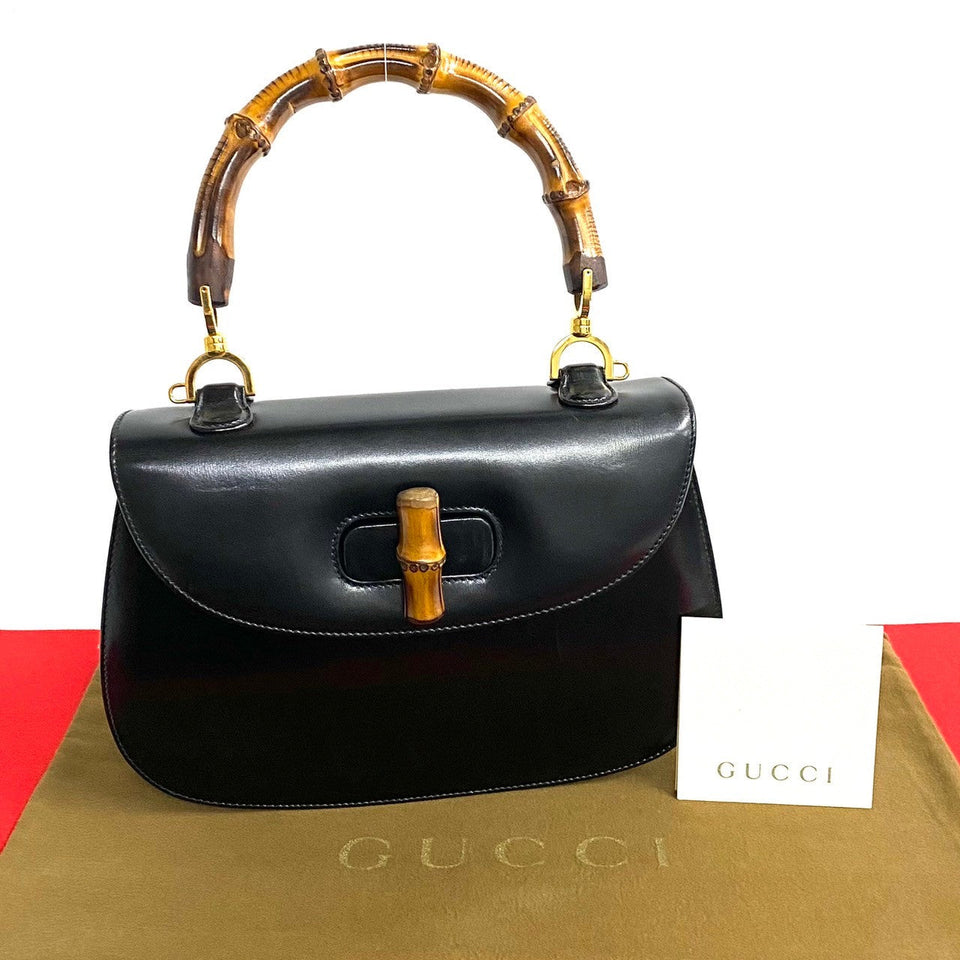 Gucci Handbag leather black Bamboo Women