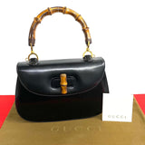 Gucci Handbag leather black Bamboo Women