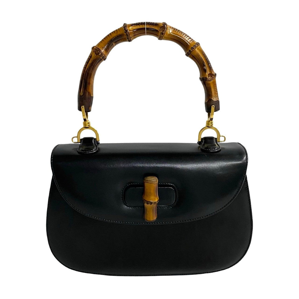Gucci Handbag leather black Bamboo Women