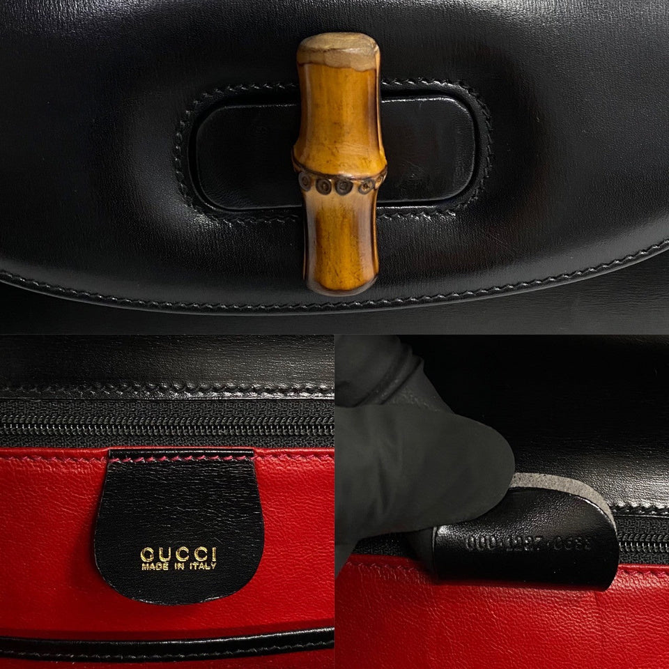 Gucci Handbag leather black Bamboo Women