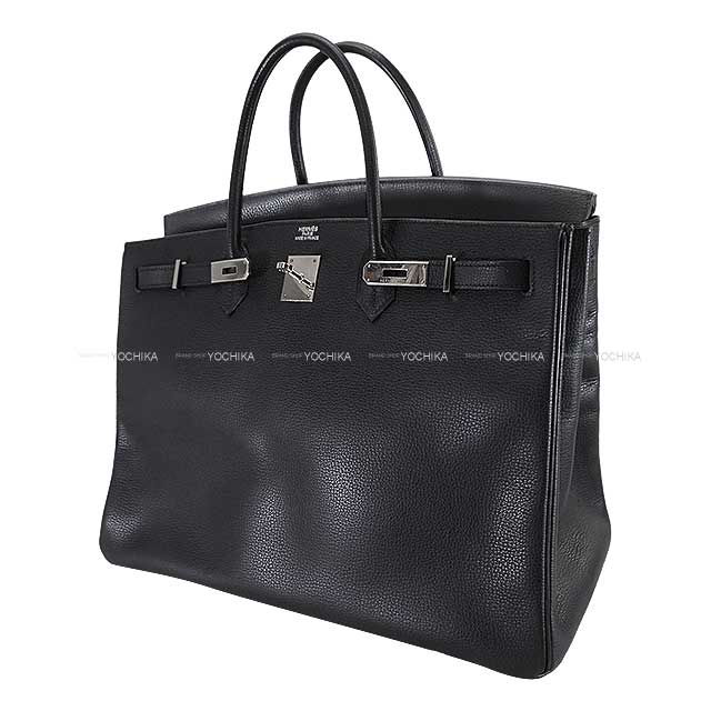Hermes Handbag Birkin40 Noir (Black) Ardennes Silver HW Stamp ?K