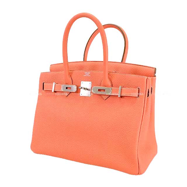 Hermes Handbag Birkin30 Crevette Taurillon Clemence Silver HW Stamp ?Q