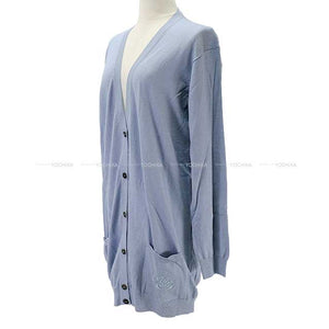 Hermes Cardigan Ladies Long Vneck Embroidery Bleugray Cashmere50% / Silk50% 38
