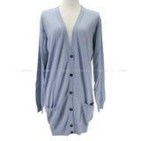 Hermes Cardigan Ladies Long Vneck Embroidery Bleugray Cashmere50% / Silk50% 38