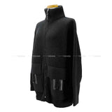 Hermes Knit Ladies Blouson H logo pocket over knit zip up Noir (Black) Wool/Lambskin 36 Silver